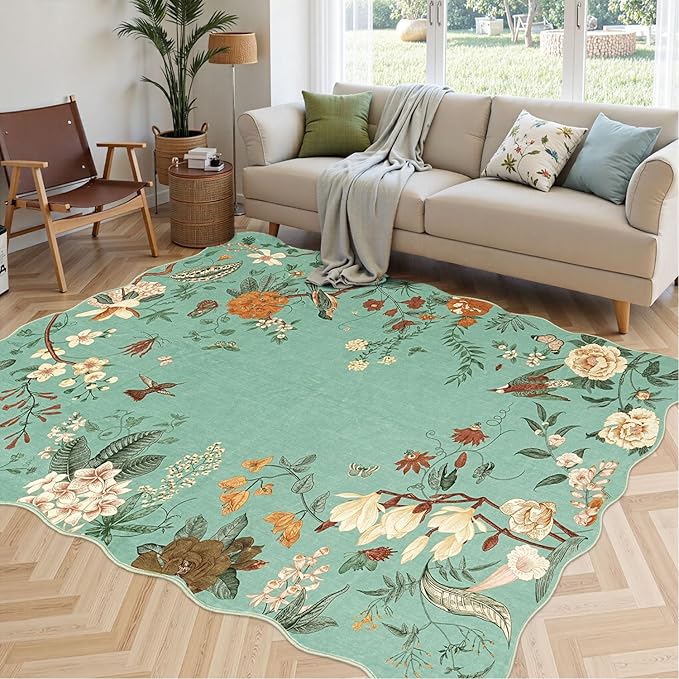 Rugflix 5x7 Floral Area Rug for Living Room, Bedroom, Machine Washable Rugs with Non-Slip Backing, Indoor Low Pile Carpet for Dining Room, Nursery, Kids Pet Friendly