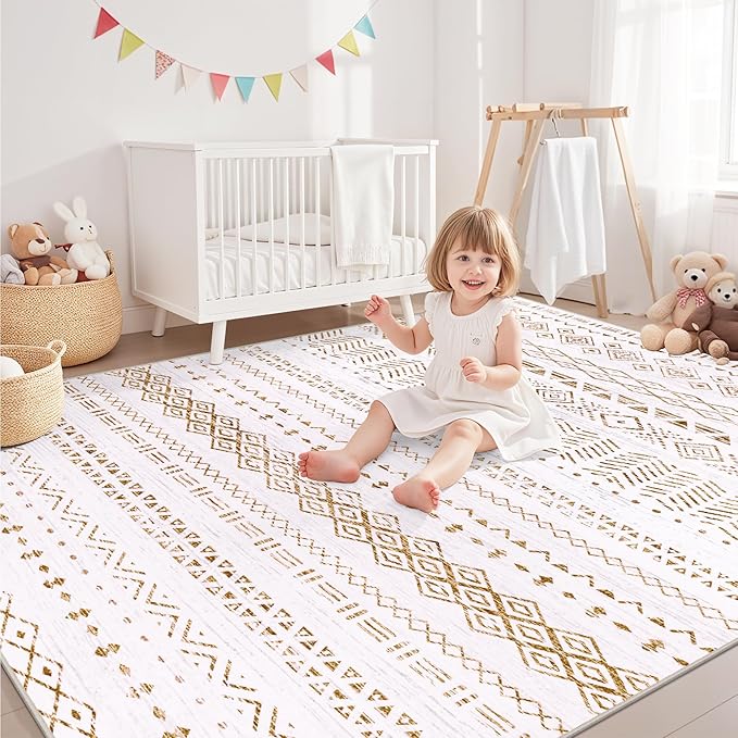 6x9 Area Rugs Living Room Rug: Washable Rug Neutral Lagre Soft Thin Carpet Indoor Floor Non Slip Boho Geometric Moroccan Carpets for Bedroom Dining Room Farmhouse Nursery Office - Brown