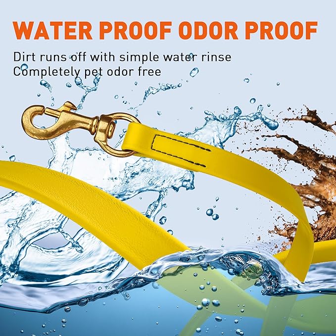 Viper Biothane K9 Working Dog Leash Waterproof Lead for Tracking Training Schutzhund Odor-Proof Long Line with Solid Brass Snap for Puppy Medium and Large Dogs, 33ft Lemon Yellow