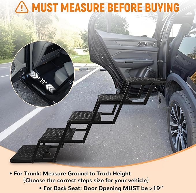 Extra Wide Dog Stairs for Car - Foldable Dog Ramps for Large Dogs with Non Slip Surface, Portable Dog Steps for Cars and SUV, Truck, Support Up to 250 Lbs