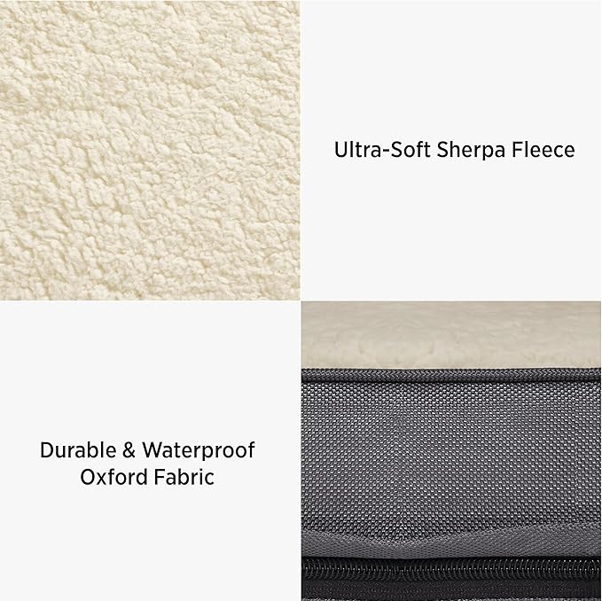 LE SURE Washable Dog Bed Cover Replacement - Large Size Plush Fleece Cover for Orthopedic Egg Crate Foam Pet Mat 36x27x3 Inches, Grey