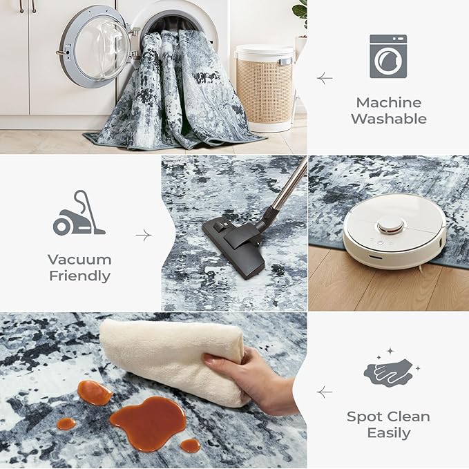 Washable Area Rug 6x9, Large Living Room Rug Non Slip Stain Resistant Rugs for Bedroom, Abstract Non Shedding Aesthetic Floor Carpet for Office Under Table