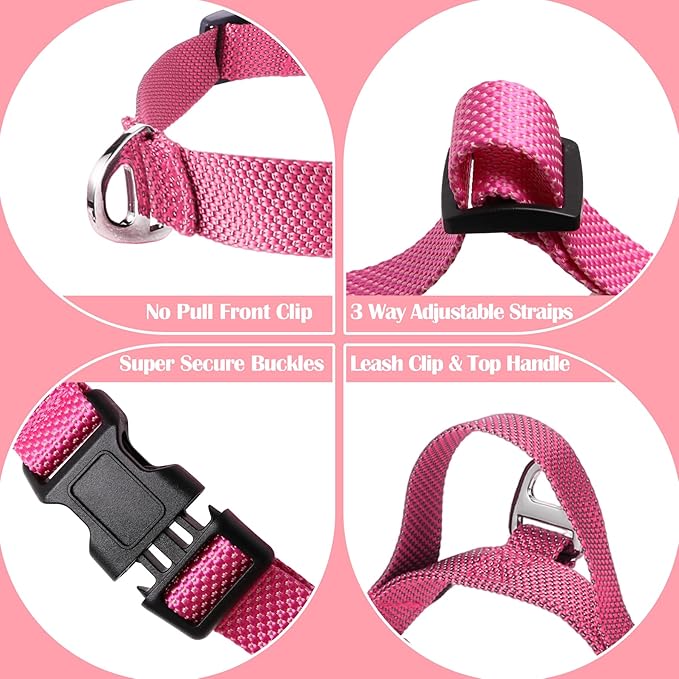 Annchwool No Pull Dog Harness with Front Clip and Easy Control Handle-Belly & Chest Adjustable Dog Harness and Leash Set for Medium Large Dogs-Heavy Duty Vest Harnesses Easy for Walking(Pink,L)
