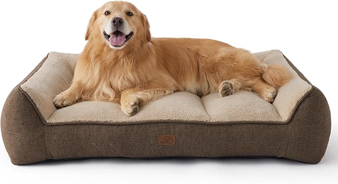 Bedsure SupportMax XL Plus Orthopedic Dog Beds Large Sized Dog - Extra Thick Supportive Dogs Couch with Waterproof Washable Cover, Jumbo Comfort Pet Sofa with Soft Sherpa & Nonskid Bottom, Brown, 48"