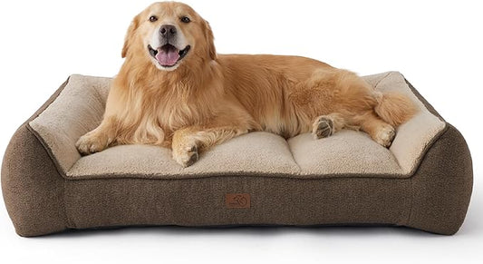Bedsure SupportMax XL Plus Orthopedic Dog Beds Large Sized Dog - Extra Thick Supportive Dogs Couch with Waterproof Washable Cover, Jumbo Comfort Pet Sofa with Soft Sherpa & Nonskid Bottom, Brown, 48"