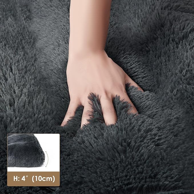 EHEYCIGA Fluffy Dog Crate Bed for Small Dogs, Plush Faux Fur Crate Pad, Calming Anti Anxiety Small Dog Bed, Washable Soft Warm Mat with Non-Slip Bottom, Dark Grey