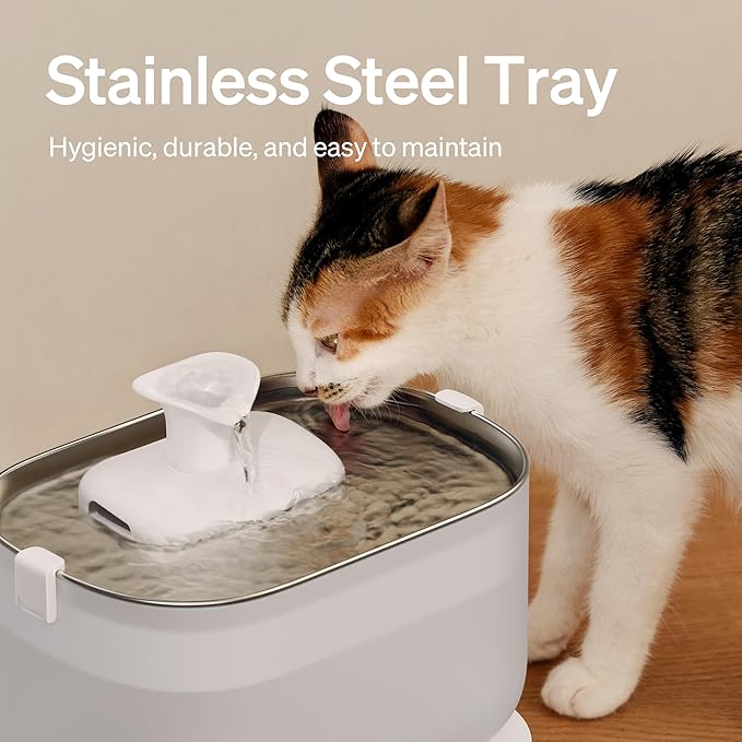 PETLIBRO Cat Water Fountain, Cat Fountain Indoor Stainless Steel Tray, 2.5L/84oz Wireless Pump Pet Water Fountain, Cat Water Dispenser with Two Flow Modes, Pet Fountain for Drinking Easy Clean
