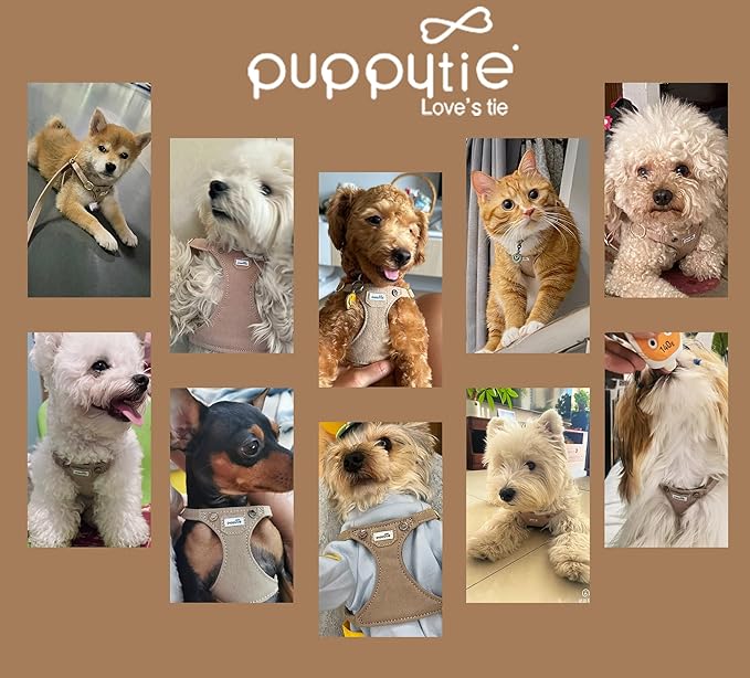 Puppytie No Pull Dog Harness with Multifunction Dog Leash,Soft Adjustable No Choke Escape Proof Pet Harness Vest for Medium Dogs,Denim Mocha Brown,M