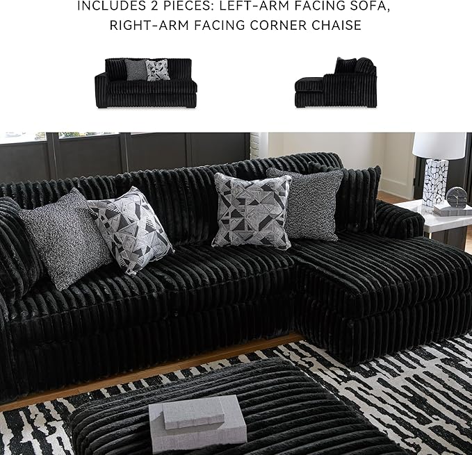 Signature Design by Ashley Midnight-Madness Contemporary L-Shaped 2-Piece Sectional Sofa with Chaise for Living Room, Black