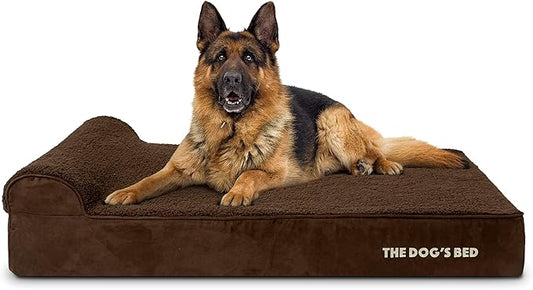 The Dog’s Bed Orthopedic Memory Foam Dog Bed with Headrest, Plush Fabric, Brown Plush, XL, 6-Inch