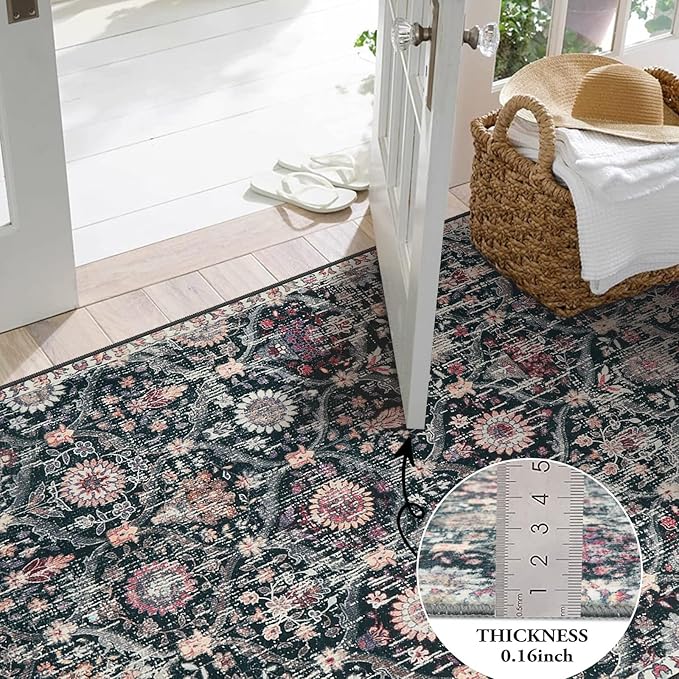 Lahome Black 2x4 Entryway Runner Rugs,Small Washable Kitchen Bathroom Runner Rugs for Front Door Mat Indoor Entrance, Non-Slip Low-Pile Stain Resistant, Vintage Bohemian Decor