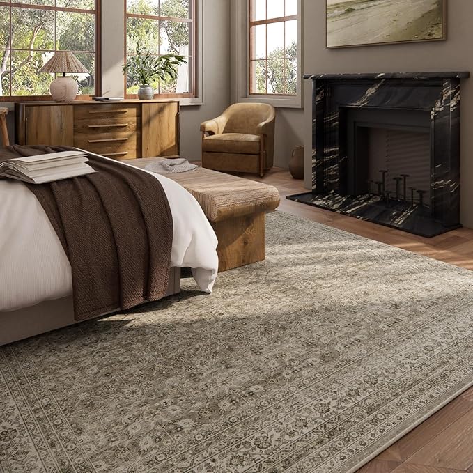Washable Area Rugs for Living Room: 5x7 Bedroom Area Rug Boho Vintage Rugs Stain Resistant Non Slip Low Pile Soft Lightweight Carpet for Kitchen Dining Room Farmhouse Nursery Kids Room