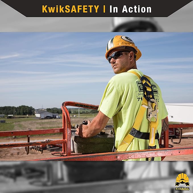 KwikSafety - SCORPION Safety Harness [w/Attached 6ft Lanyard] Safety Harness Fall Protection Kit ANSI OSHA