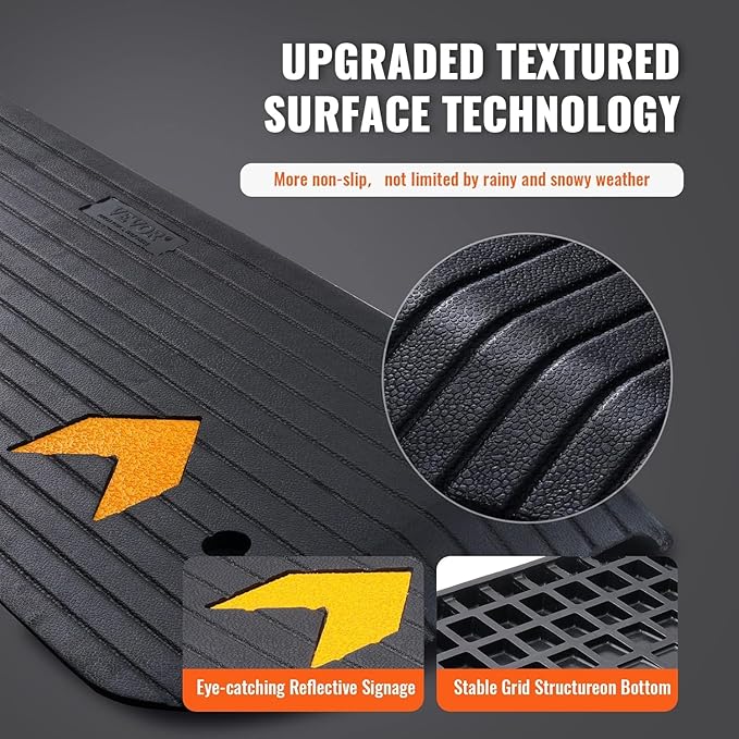 VEVOR 2" Rise Threshold Ramp Doorway, Recycled Rubber Power Wheelchair Ramp 3.64 Feet Long, 33069Lbs Load Capacity, Non-Slip Surface Rubber Solid Threshold Ramp for Wheelchair and Scooter