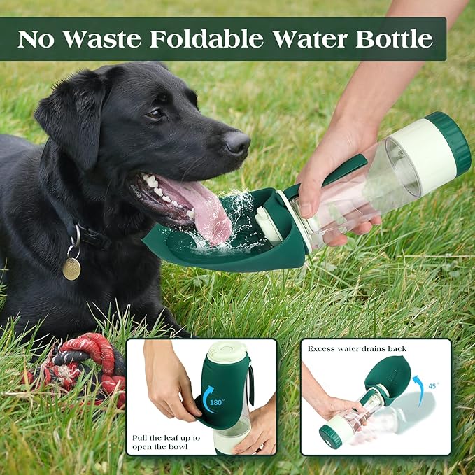 Upgraded Dog Water Bottle, Portable Dog Cat Puppy Pet Water Dispenser Feeder with Drinking Cup and Food Container Leak Proof for Outdoor Walking, Travel, Hiking 12OZ