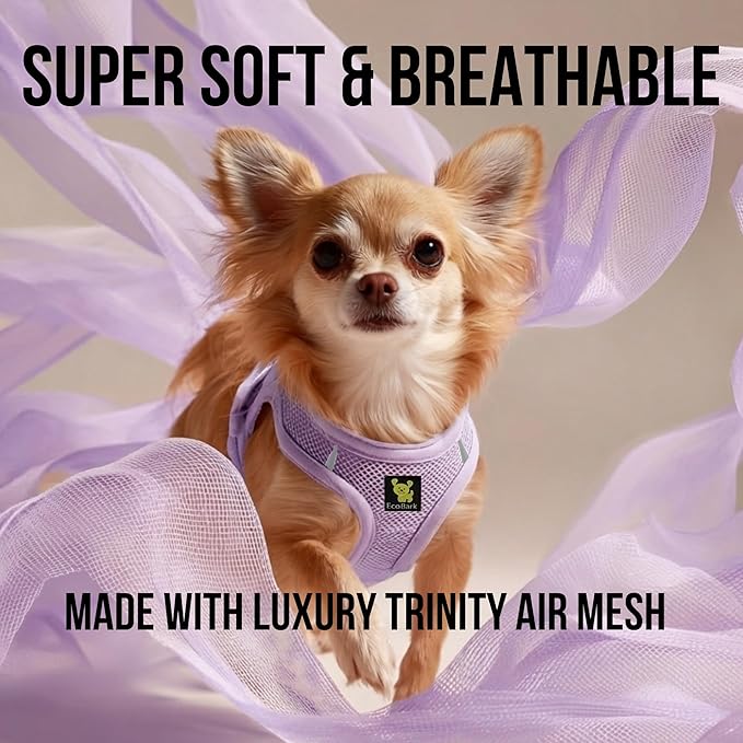 EcoBark Step in Dog Harness - Eco-Friendly Dog Harnesses for Small and Medium Breed Dogs - Reflective and Adjustable Body Halter Vest - Soft Mesh Toy Breed Harness (Lavender, XL)