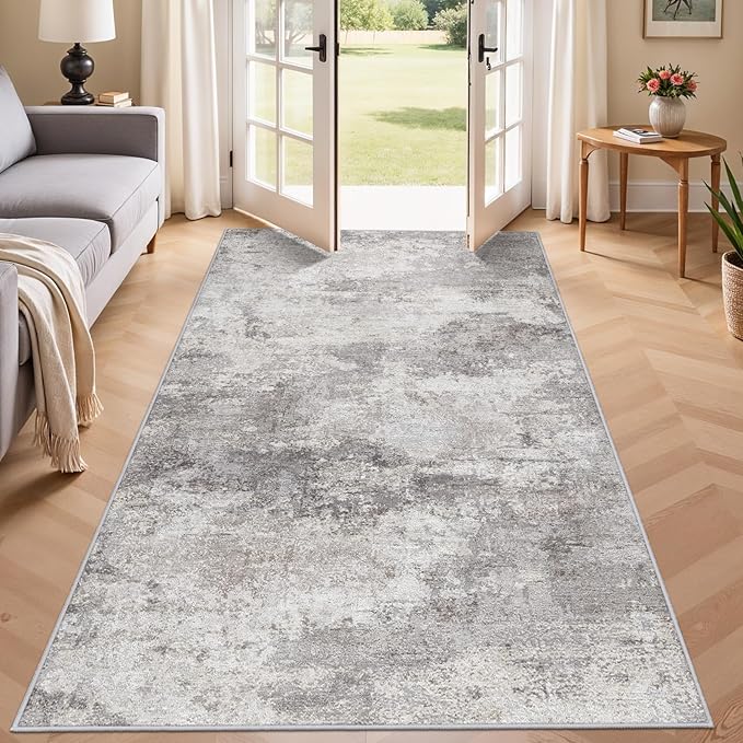 4x8 Rug Modern Abstract Wide Runners for Hallway竊똋iving Room, Bedroom,Laundry Room - Washable Non-Slip Soft Thin Carpet - Easy-to-Clean Low Pile Floor Mat for Home Decor 4x8 Grey
