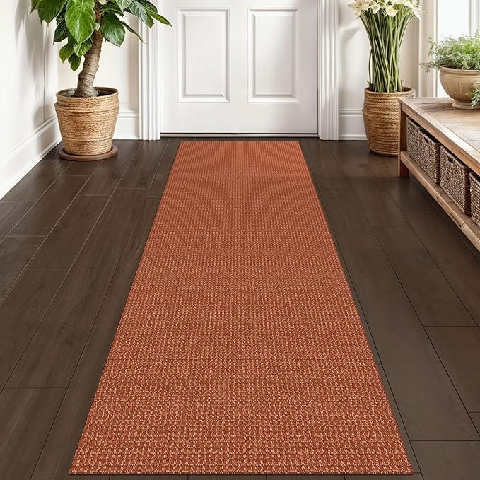 KOZYFLY Runners for Hallways 2x6 ft Washable Kitchen Runner Non Slip Rubber Backed Hall Runners Cotton Entryway Runner Rugs Floor Carpet for Indoor Backdoor Bedroom Kitchen, Orange/Tan