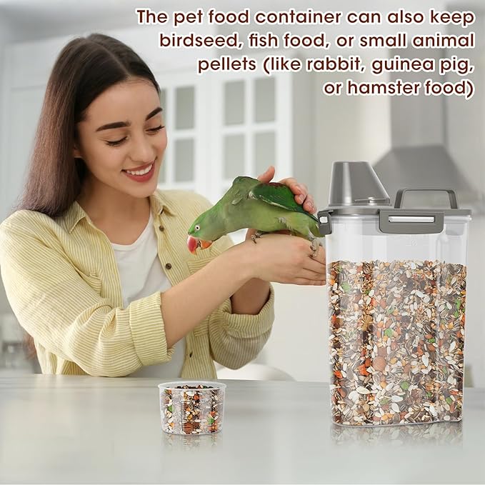 TBMax Small Dog Food Storage Container 3 Qt with Cat Food Can Cover and Mixing Spoon, Portable Travel Pet Food Dispenser with Large Spout and Cup