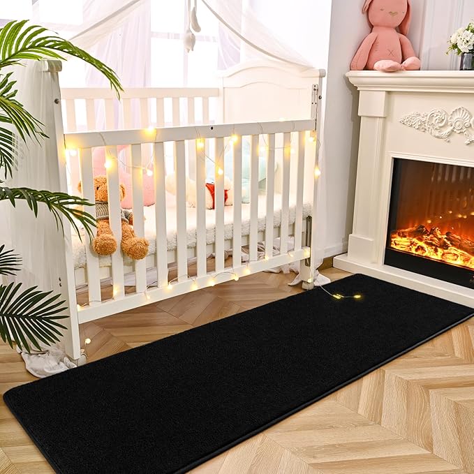 DweIke 2x6 Black Runner Rugs, Thickened Memory Foam Bedside Rug for Bedroom Living Room, Washable Non-Slip Carpet for Kids Girls Nursery Dorm Room Decor