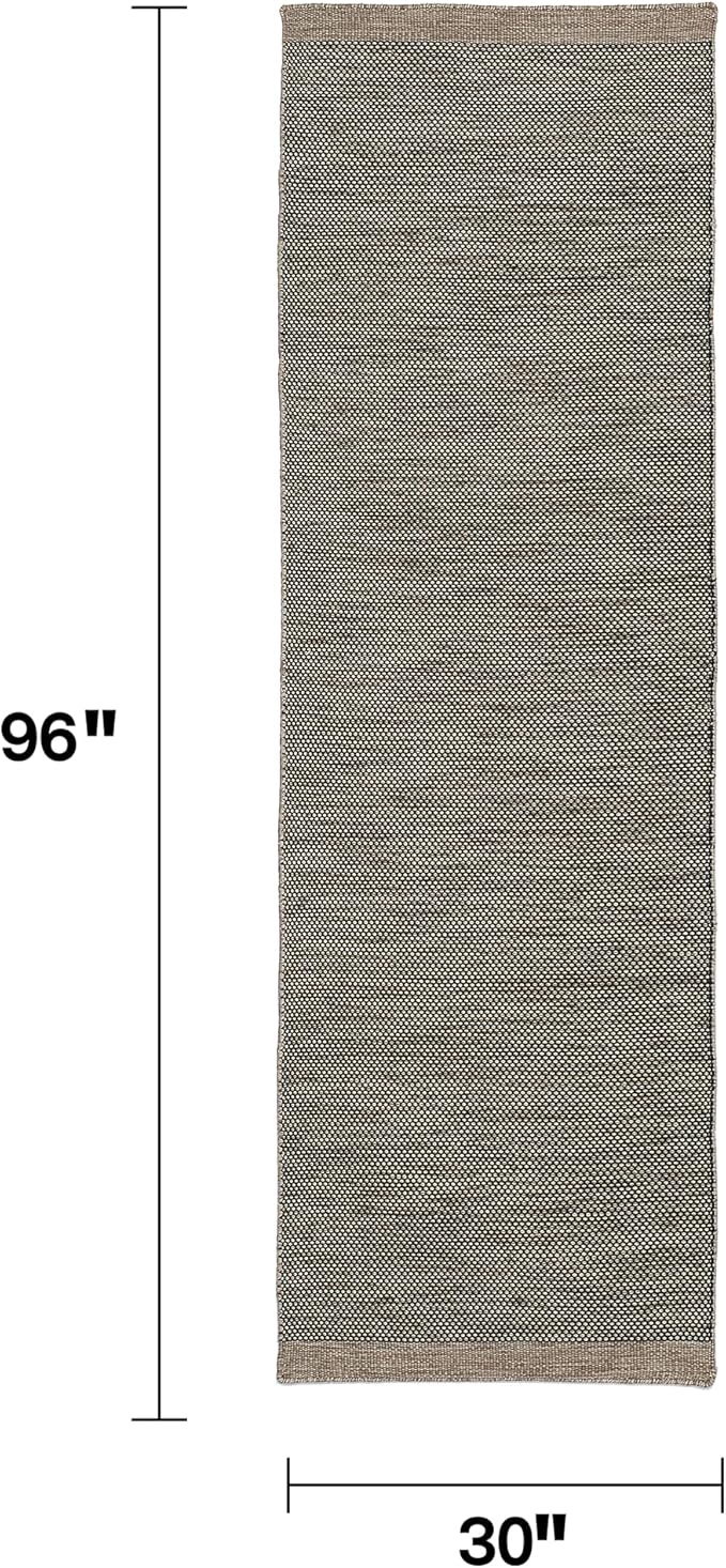 Fab Habitat Machine Washable Area Rug - Hand Woven, Stain Resistant, Pet Friendly - Premium Recycled Polyester Yarn - Solid - Kitchen, Hallway - Kingscote - Black & Beige - 2.5 x 8 ft Runner