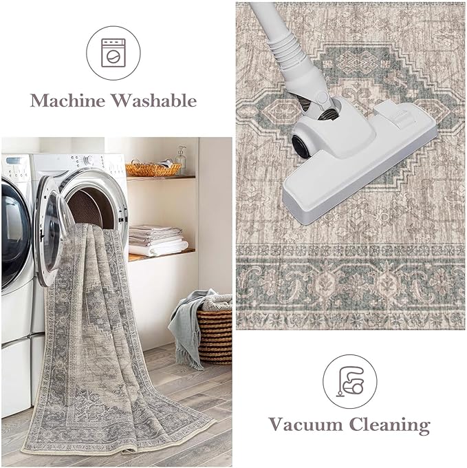 Lahome Oriental Hallway Runner Rug Non Slip, 2.5x8 Kitchen Washable Runner Soft Hallway Rug, Traditional Ultra-Thin Carpet for Bathroom Entryway ?랰aundry Room, Grey/Brown