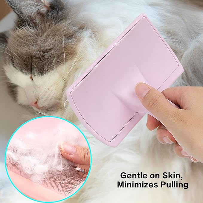 Dog Slicker Brush for Shedding, 135° Angled Pins Dematting Brush for Long Haired Dogs & Cats, Gentle Deshedding Tool with Lightweight Handle, Pink