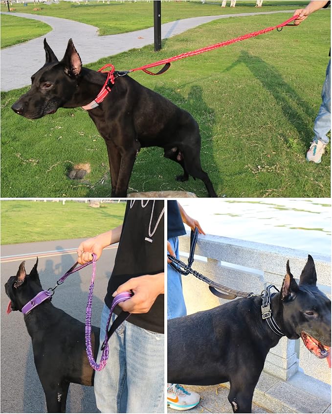 AUBELL Tactical Dog Collar and Leash Set, Reflective Adjustable Heavy Duty Military K9 Collars with Handle and Metal Buckle for Medium Dogs, with Airtag Case and 2 Patches(Red,M)