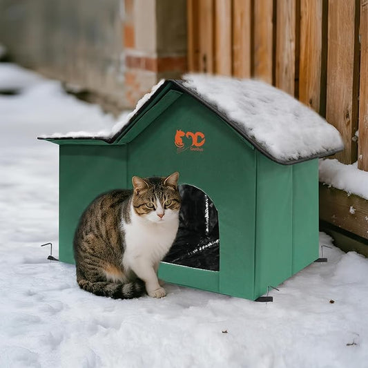 Outdoor Cat House, Feral Cat House, Pet Outside Waterproof House for Outdoor/Indoor Cats, Insulated Cat Bed for All Seasons (Green, Upgrade)