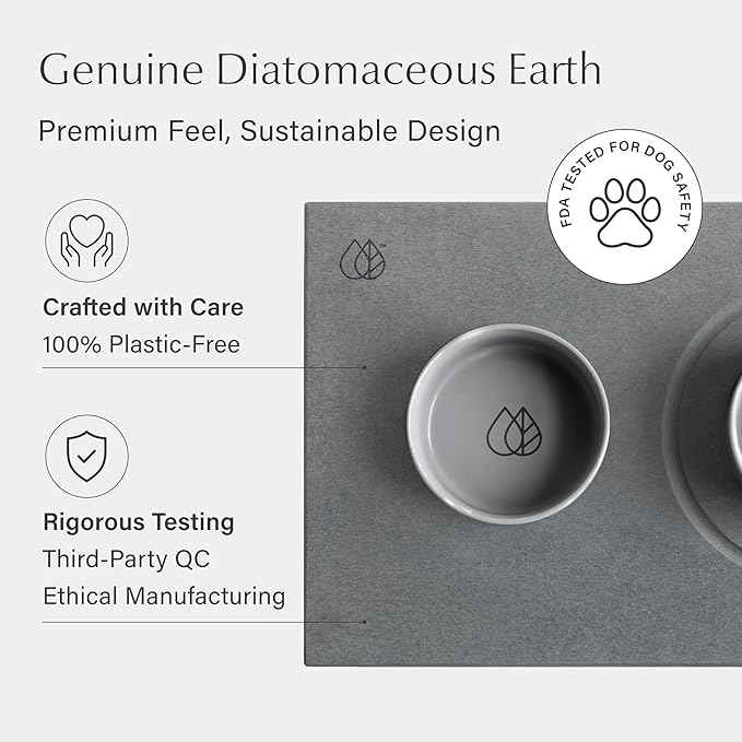 Dorai Home Ceramic Dog Bowls with Stone Drying Mat – Diatomaceous Earth Stone Mat with Non-Slip Base, Quick-Drying Pet Bowl Set for Medium Dogs, Ceramic Dog Water Bowl & Food Dish Set (23.6" x 15.4")