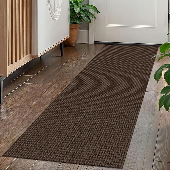 KOZYFLY Runners for Hallways 2x5 ft Washable Kitchen Runner Non Slip Rubber Backed Hall Runners Cotton Entryway Runner Rugs Floor Carpet for Indoor Backdoor Bedroom Kitchen, Reddish Brown/Coffee