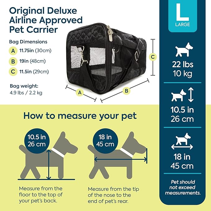 Sherpa Pet Carrier Airline Approved with Spring Wire Frame - Cat & Dog Carrier for In-Cabin Travel, Mesh Ventilation, Locking Zippers - Black Lattice, Large