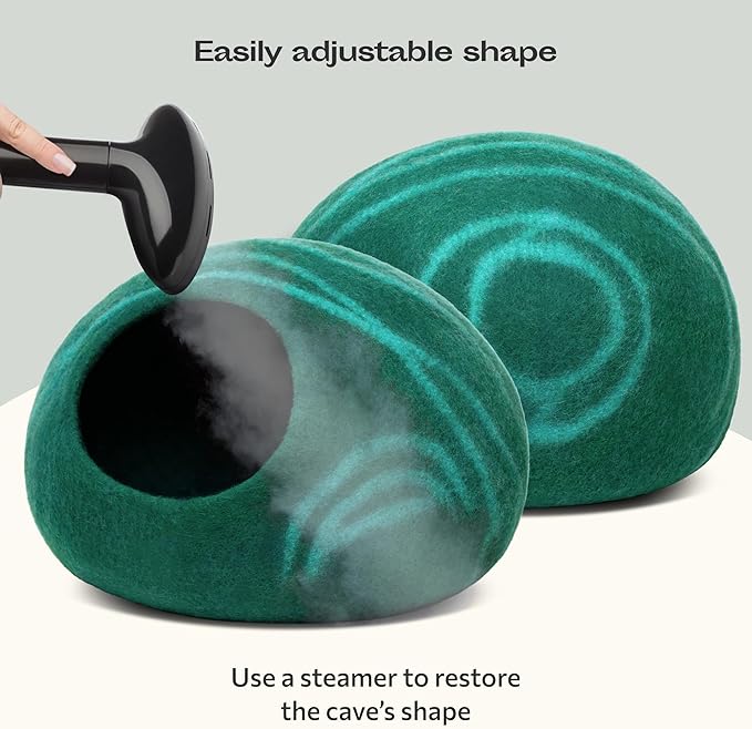 MEOWFIA Cat Cave – Premium Felt Cat Bed for Indoor Cats, Handmade Merino Wool (Emerald, Medium)