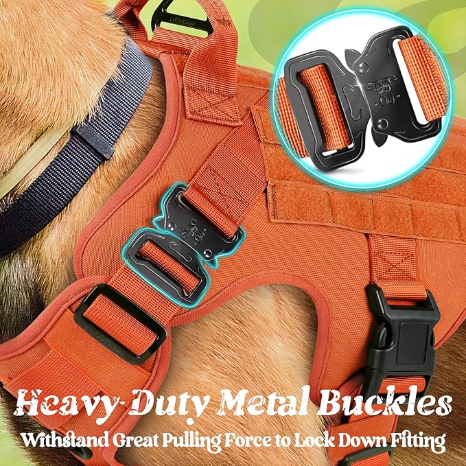 rabbitgoo Tactical Dog Harness Medium Sized, Heavy Duty Pet Harness with Handle, No-Pull Service Vest Medium Breed, Adjustable Military Dog Vest for Training Hunting Walking, Orange, M