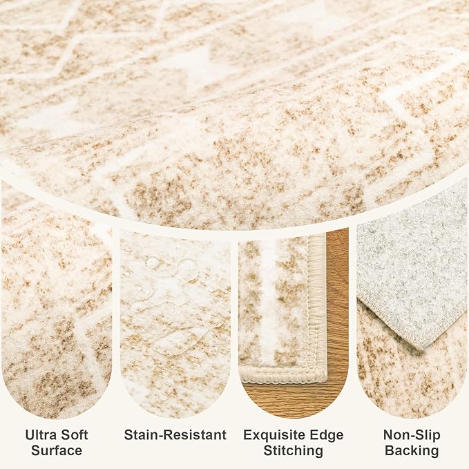 9x12 Area Rugs Living Room Rug: Washable Rug Neutral Lagre Soft Thin Carpet Indoor Floor Non Slip Boho Geometric Moroccan Carpets for Bedroom Dining Room Farmhouse Nursery Office - Beige