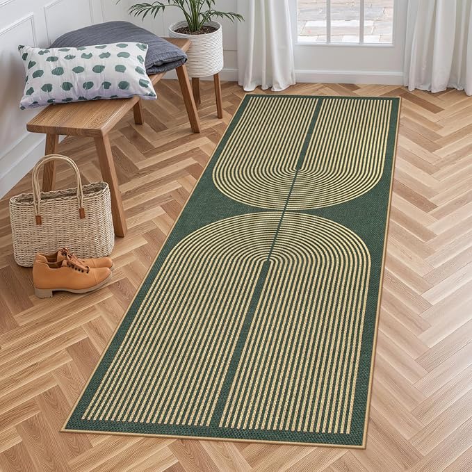 Lahome Modern Rainbow Easy Jute Entryway Runner Rug, Washable Carpet Runners for Hallway 6ft, Farmhouse Non Slip Stain Resistant Kitchen Mats for Floor Laundry Room Porch Bedroom, Dark Green