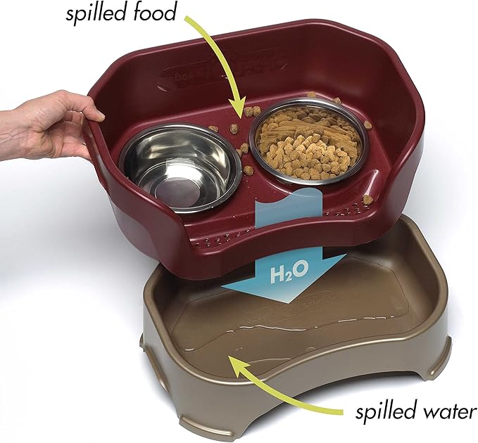 Neater Feeder Deluxe Mess Proof Dog Bowls Elevated for Small Breeds – Made in USA – No Spill Raised Dog Food Bowl Stand w/Leg Extensions – Stainless Steel Dog Food and Water Bowl Set – Red