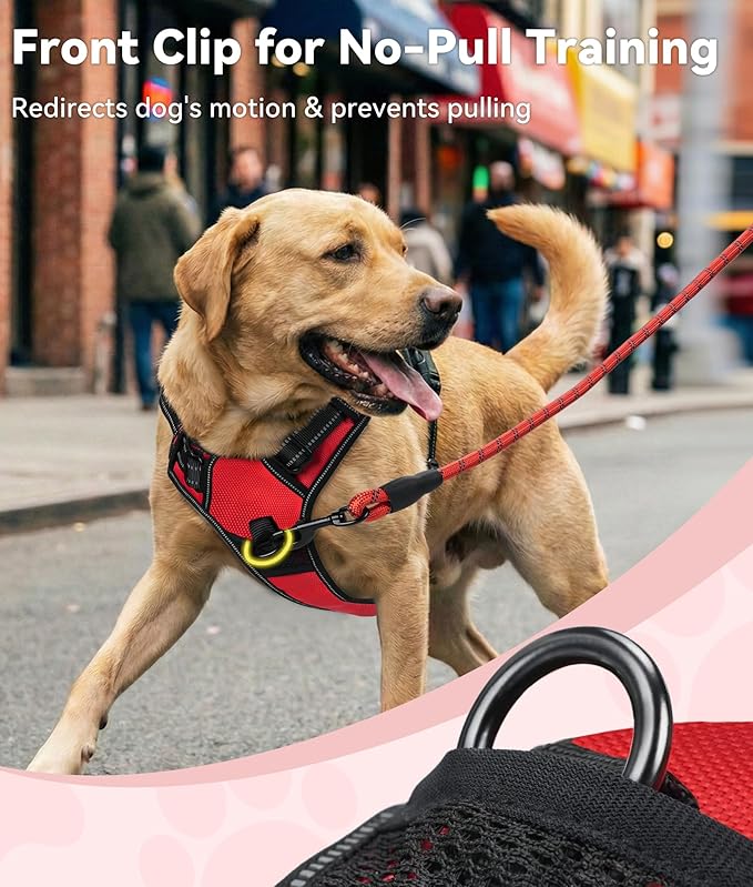 Joytale No Pull Dog Harness Medium Sized Dog, Reflective Pet Vest with Front Clip, Adjustable Soft Padded Harnesses with Easy Control Handle for Training and Walking, Red, M