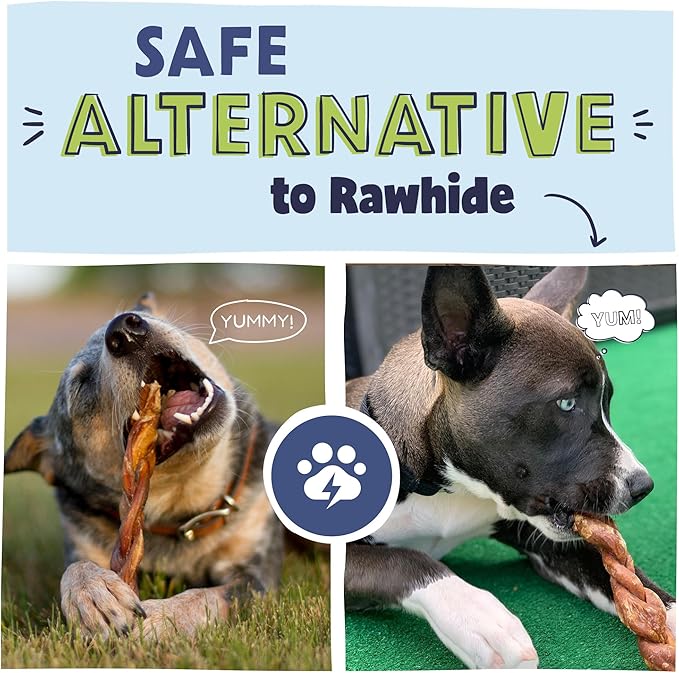 Pawstruck Natural 9” Braided Bully Sticks for Dogs - Tough, Long-Lasting, Rawhide-Free, Low Odor, Healthy Single Ingredient Chew Treat for Aggressive Chewers - 10 Count - Packaging May Vary