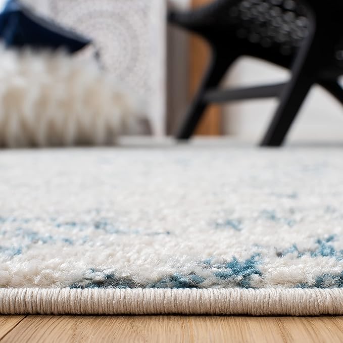 SAFAVIEH Tulum Collection Runner Rug - 2' x 11', Ivory & Turquoise, Moroccan Boho Tribal Design, Non-Shedding & Easy to Clean, Ideal for Living Room, Hallway, Foyer, Entryway, Bedroom (TUL272E)