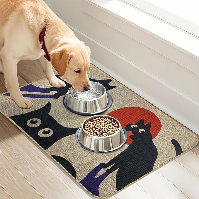 SHIYUE Dog Food Mats for Floors, Absorbent Cat Bowl for Food and Water, Non-Slip Accessories Pet Supplies(12"x20",Beige Pet)