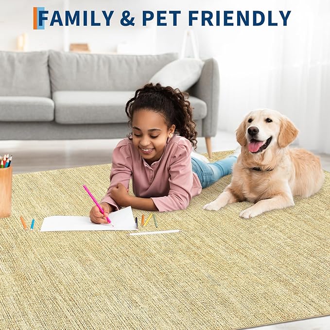Area Rug 4x6 Washable Bedroom Rugs Non Slip Modern Solid Color Large Living Room Throw Carpet Low Pile Minimalist Kitchen Rug Plain Accent Rug Mat Classic Boho Area Rugs for Nursery Entryway, Tan