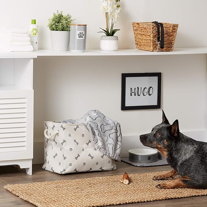 Bone Dry Pet Storage Collection Paw and Bone Print, Medium Rectangle, 16x10x12, Gray