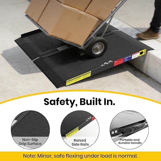 2FT Portable Wheelchair Ramp with Quick-Lock, Black Seamless Non-Slip Aluminum Folding Handicap Ramp,Threshold Ramp for Doorways, Wheel Chair Ramp for Home Steps, Loading Dock Plates