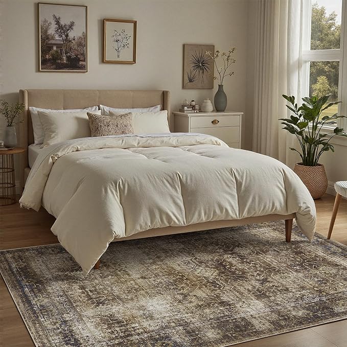 DCX Washable 9x12, Kid & Pet Friendly with Rubber Back Non Slip, Stain Resistant Vintage Rug for Living Room, Bedroom, Home Office, Soft Low Pile Large Farmhouse Distressed Carpet, Brickred