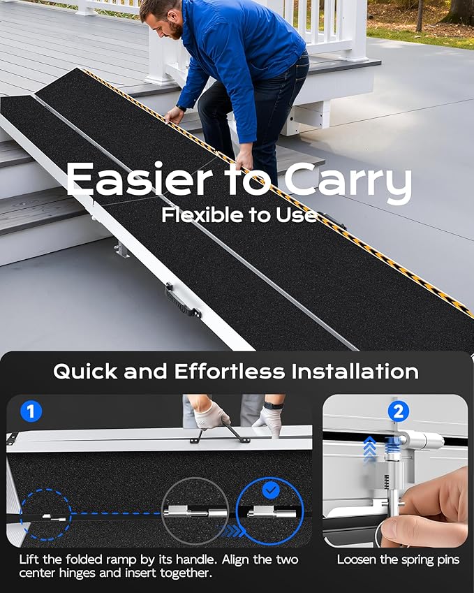 Wheelchair Ramp 12FT with Support Legs, Non-Skid Aluminum Ramps for Wheelchairs for Home Steps, 800 LBS Capacity Handicap Ramp for Doorway, Threshold,Front Porch, Entry, Stairs