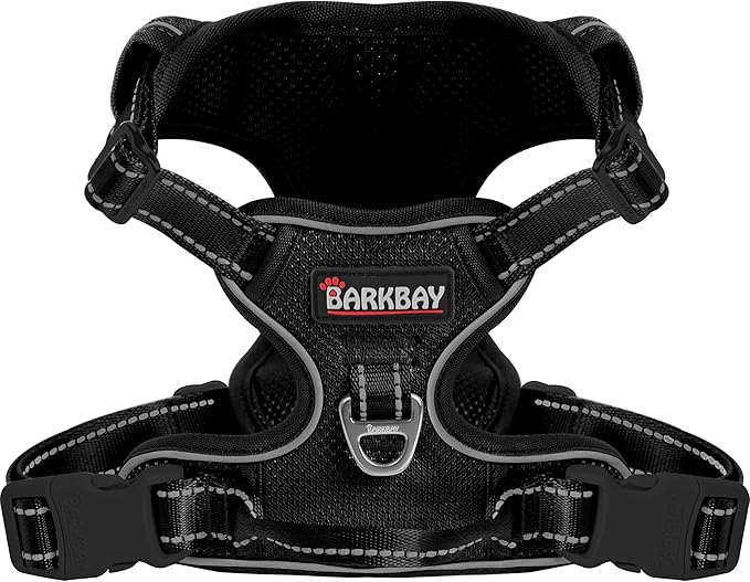 BARKBAY Dog Harness No Pull Mesh for Large Dogs - Adjustable, Reflective, Comfortable, No Choke, Heavy-Duty - Perfect for Outdoor Training, Walking, and Hiking - Strong & Durable - L & Black Mesh