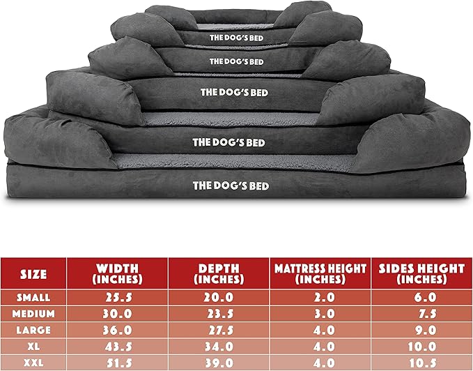 The Dog’s Bed Orthopedic Memory Foam Dog Bed with Bolsters, Plush Fabric, Grey Plush, S