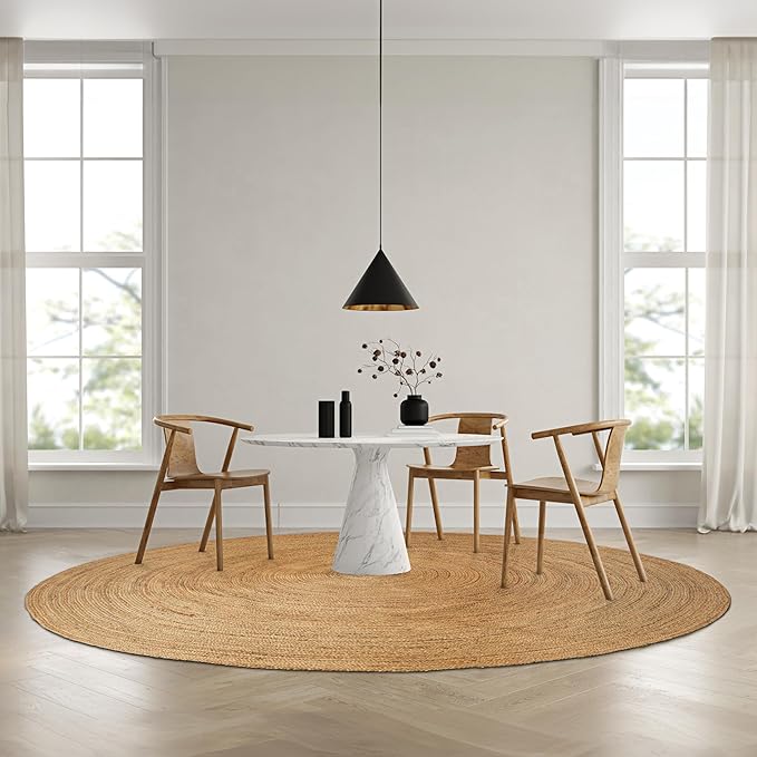 Hausattire Jute Braided Hand Woven Rug, 8 Feet Round ??Natural, Boho Large Area Rugs for Bedroom, Living Room | Farmhouse D챕cor Kitchen Floor Rug ??8??Round