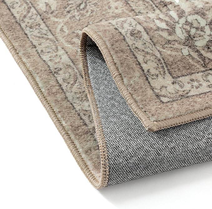 2x3 Area Rug Brown Washable Entryway Vintage Carpet Door Mat Small Non Slip Stain Soft Resistant Low Pile Thin Boho Accent Indoor Throw Rug for Kitchen Bathroom Entrance Bedroom